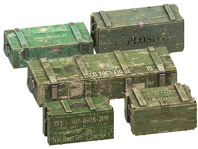Vintage Green Military Ammunition Boxes With Worn Surfaces And US Army Markings 3d model