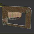 Brick Architectural Structure With Central Opening And Metal Bracket Supported Wooden Panel