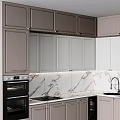 Modern Kitchen Interior With Gray Cabinets Marble Countertop Oven And Wine Cooler