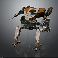 Futuristic Quadruped Mech Character With Turrets Orange Green White Armor Plating