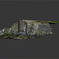 Stone Structure Model With Circular Piers Green Vegetation Covered Top And Gravel Ground