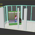 Modern Office Reception Desk With Green Counter And Glass Partitions