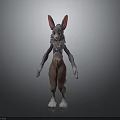 Anthropomorphic Character Creature with Rabbit Like Ears Gray Fur Brown Body and Red Glowing Chest