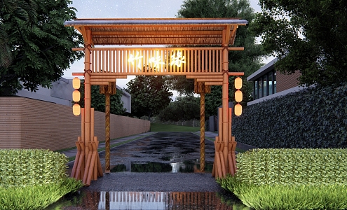 Chinese style rural courtyard door rural residence door residential entrance door 3d model