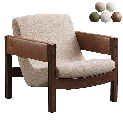 Beige Fabric Accent Chair With Brown Leather Armrests Dark Wood Frame And Color Options 3d model