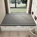 Gray Quilted Mattress On Storage Drawer Bed Frame With White Cabinets And Green Lawn View