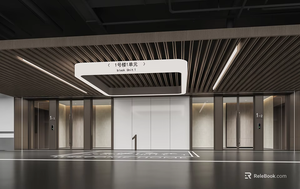 Modern Number 1 Parking Garage With Ceiling Light Strips And Floor Markings 3d model 