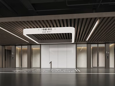 Modern Number 1 Parking Garage With Ceiling Light Strips And Floor Markings 3d model