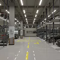 Indoor Multi Level Parking Garage With Parked Cars Signage Yellow Lines Arrows And Bright Lighting