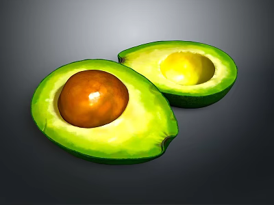 Fresh Halved Avocado With Seed And Seedless Half Showing Green Flesh On Gray Background 3d model