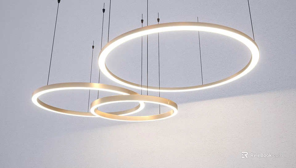 Modern Circular Chandelier Design With Illuminated Rings And Minimalist Metal Frame 3d model 