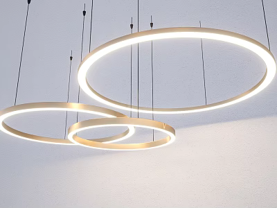 Modern Circular Chandelier Design With Illuminated Rings And Minimalist Metal Frame 3d model