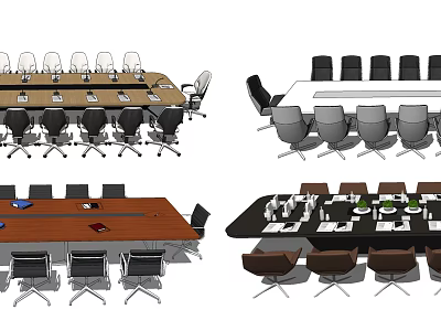 Contemporary Conference Tables With Wooden And Black Tops Matching Office Chairs And Table Items 3d model