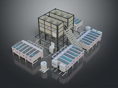 Industrial Building Featuring Modular Structure With Processing Units Staircase And Pipes 3d model