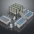 Industrial Building Featuring Modular Structure With Processing Units Staircase And Pipes 3d model