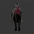 Medieval Knight On Horseback With Full Body Armor Red Axe And Decorative Shield
