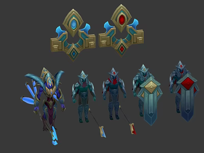 Detailed Game Movie Character Designs With Armored Outfits Weapons And Gem Decorations 3d model