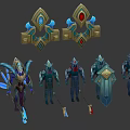 Detailed Game Movie Character Designs With Armored Outfits Weapons And Gem Decorations