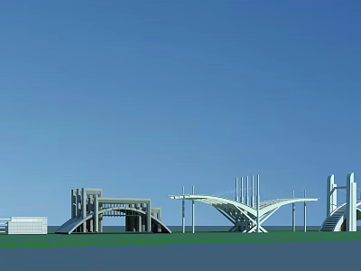 Modern Entrance Gate With Unique Arch Structure And Steel Frame Design 3d model