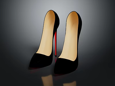 Black High Heel Shoes With Red Heels Pointed Toe And Shiny Reflection 3d model