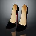 Black High Heel Shoes With Red Heels Pointed Toe And Shiny Reflection
