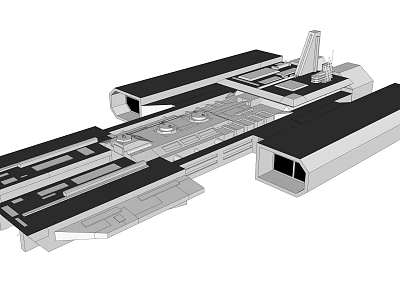Aircraft Carrier Model Top View Black And White Line Drawing With Detailed Structure 3d model