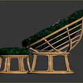 Green Rattan Chair With Matching Ottoman And Soft Decorative Upholstered Cushions
