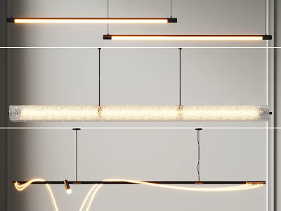 Modern Linear And Curved Pendant Lights With Frosted Glass Shade And LED Light Source 3d model