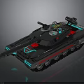 Modern Military Tank With Black Exterior Blue Red Lights Cannon And Tracks