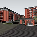 Red Brick School Buildings With Multiple Floors And Open Square Entrance Area