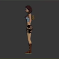 3D Female Character Model With Braided Hair Blue Tank Top Brown Shorts And Red Boots