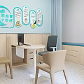 Clinic Room With Cold Prevention Tips Poster Desk Computer Chair and Cozy Seating