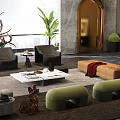 Modern Living Room Interior Design With Floor to Ceiling Windows Green Plant And Arched Doorway