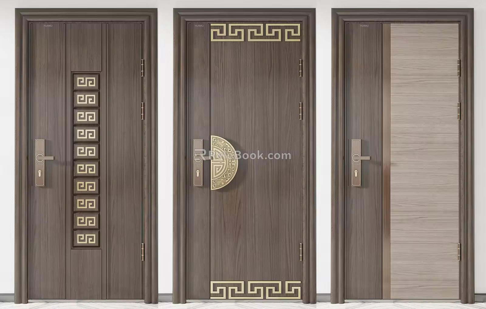 New Chinese Style Flat Door Single Door 3d model