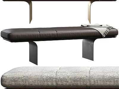 Modern Leather Sofa Bench With Sleek Metal Legs And Cozy Throw Blanket 3d model