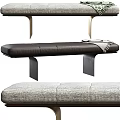 Modern Leather Sofa Bench With Sleek Metal Legs And Cozy Throw Blanket