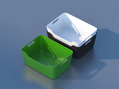 Green And Black White Plastic Storage Baskets With Handles For Household Use 3d model
