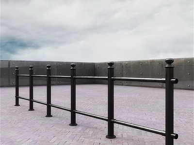 Public Facility Black Metal Railing With Brick Paved Ground And Gray Wall 3d model