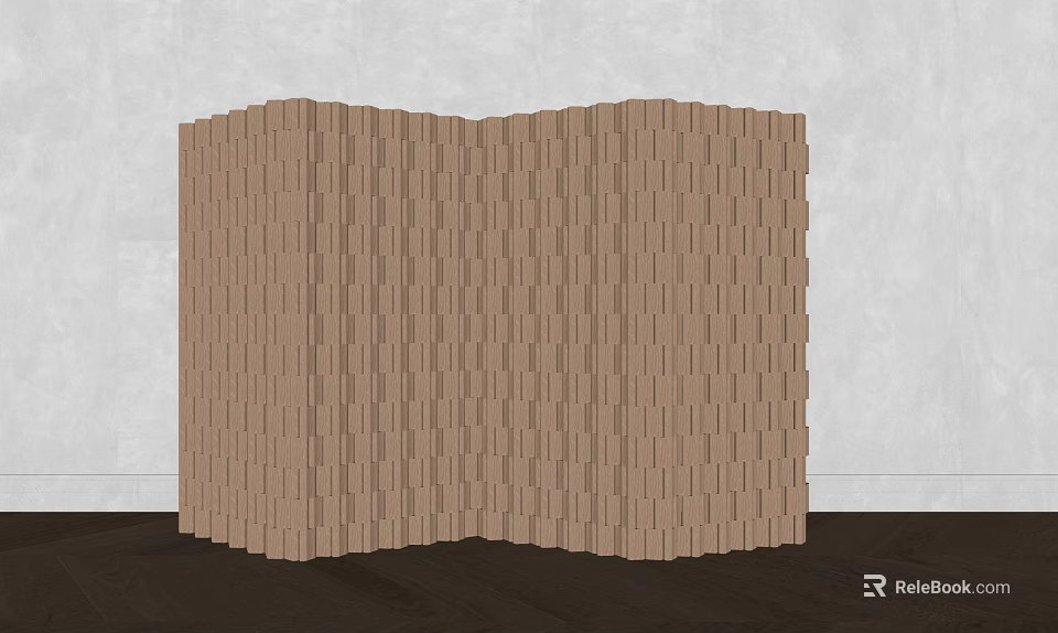 Modern Brown Foldable Room Divider With Textured Panel Design For Interior 3d model