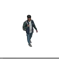 Man Wearing Blue Green Jacket White T Shirt And Blue Jeans With Gray Backpack Standing