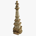 Traditional Ancient Stone Pagoda With Multi Tiered Carved Architecture Design