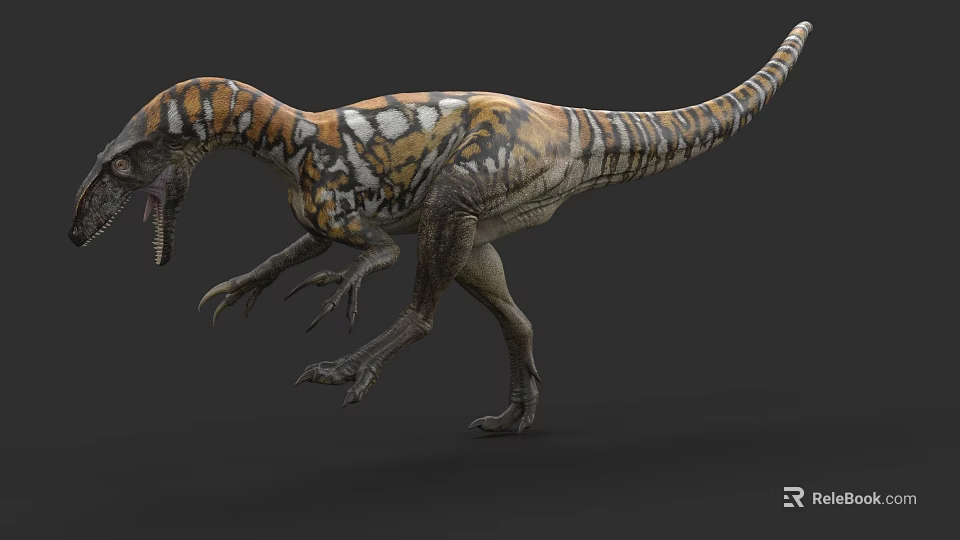 Vibrant Patterned Reptile Dinosaur With Open Mouth Extended Limbs And Detailed Skin Texture 3d model 