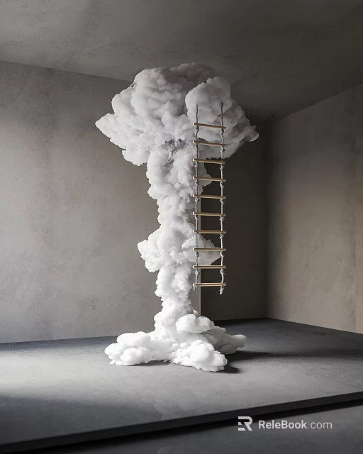 Cloud Shaped Sculpture With Ladder In Gray Wall Interior Space 3d model 