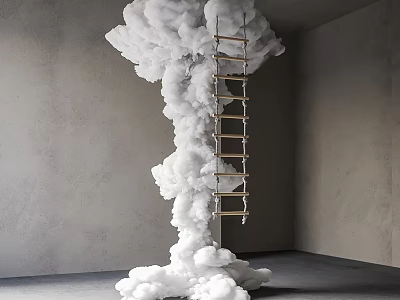 Cloud Shaped Sculpture With Ladder In Gray Wall Interior Space 3d model
