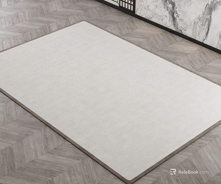 Square Light Beige Woven Rug For Modern Living Room Wooden Floor 3d model 
