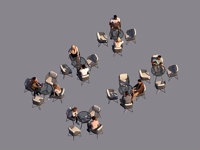 Outdoor Leisure Chairs Arranged With Round Tables For Relaxing Gatherings With People Sitting 3d model
