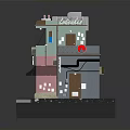 Vintage Hair Salon Building Model With Two Story Structure Green Signboard And Pink Door