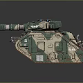 Military Tank with Green Brown Camouflage Paint Long Cannon Barrel and Metallic Tracks
