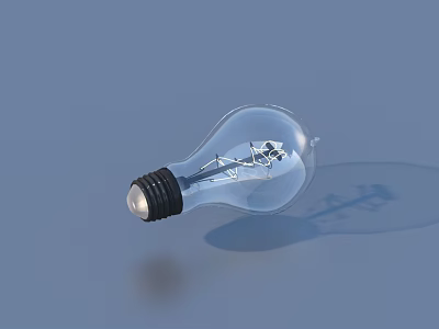 Transparent Light Bulb With Clear Glass Black Base And Filament On Blue Background 3d model