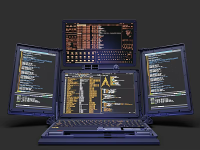 Advanced Multi Screen Laptop Displaying Code And Charts For Programming Tasks 3d model